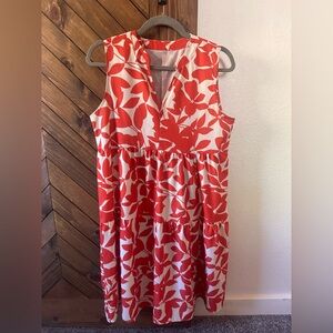 SHEIN Orange and White Floral Tiered Sundress